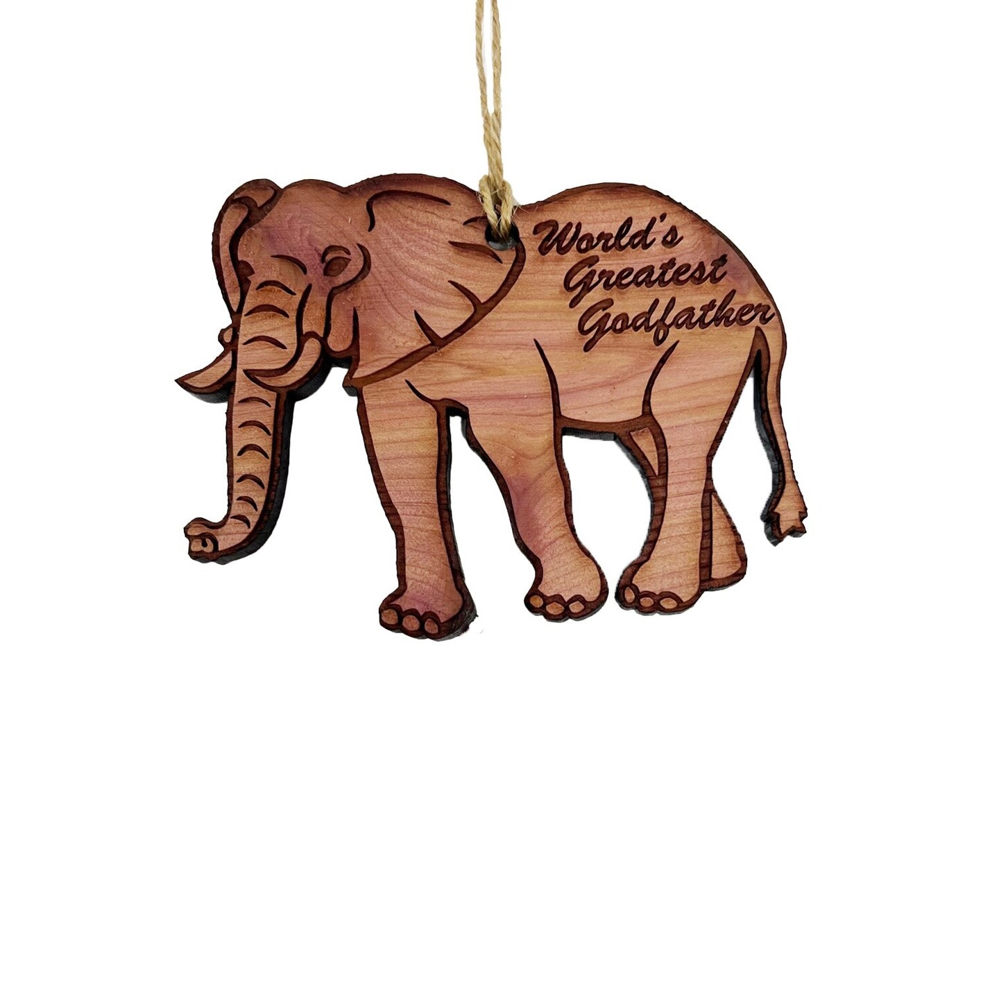 Elephant Worlds Greatest Godfather - Cedar Ornament Elephant Worlds Greatest Godfather - Cedar Ornament