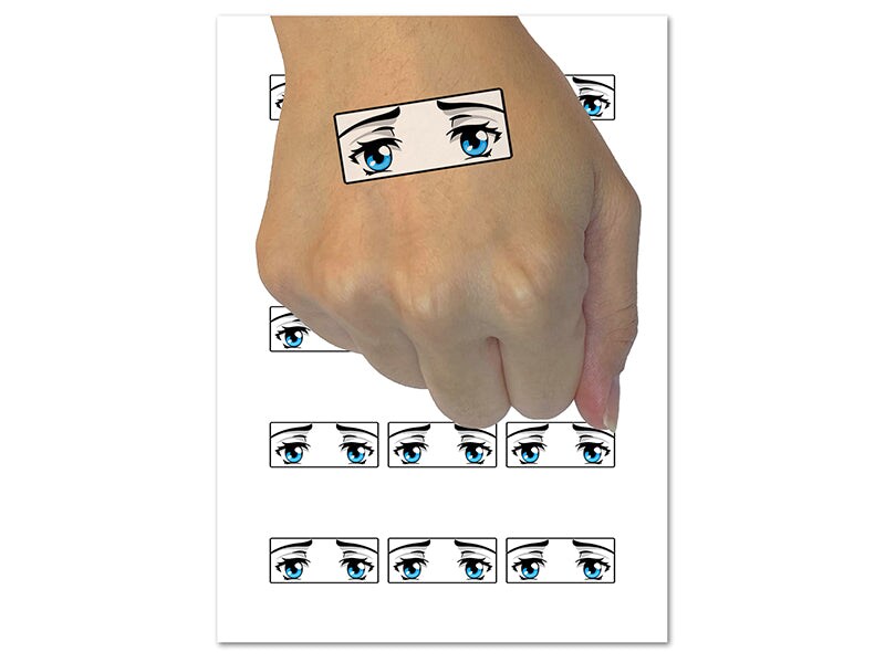 Anime Manga Kind Eyes Girl Temporary Tattoo Water Resistant Fake Body Art Set Collection (1 Sheet)