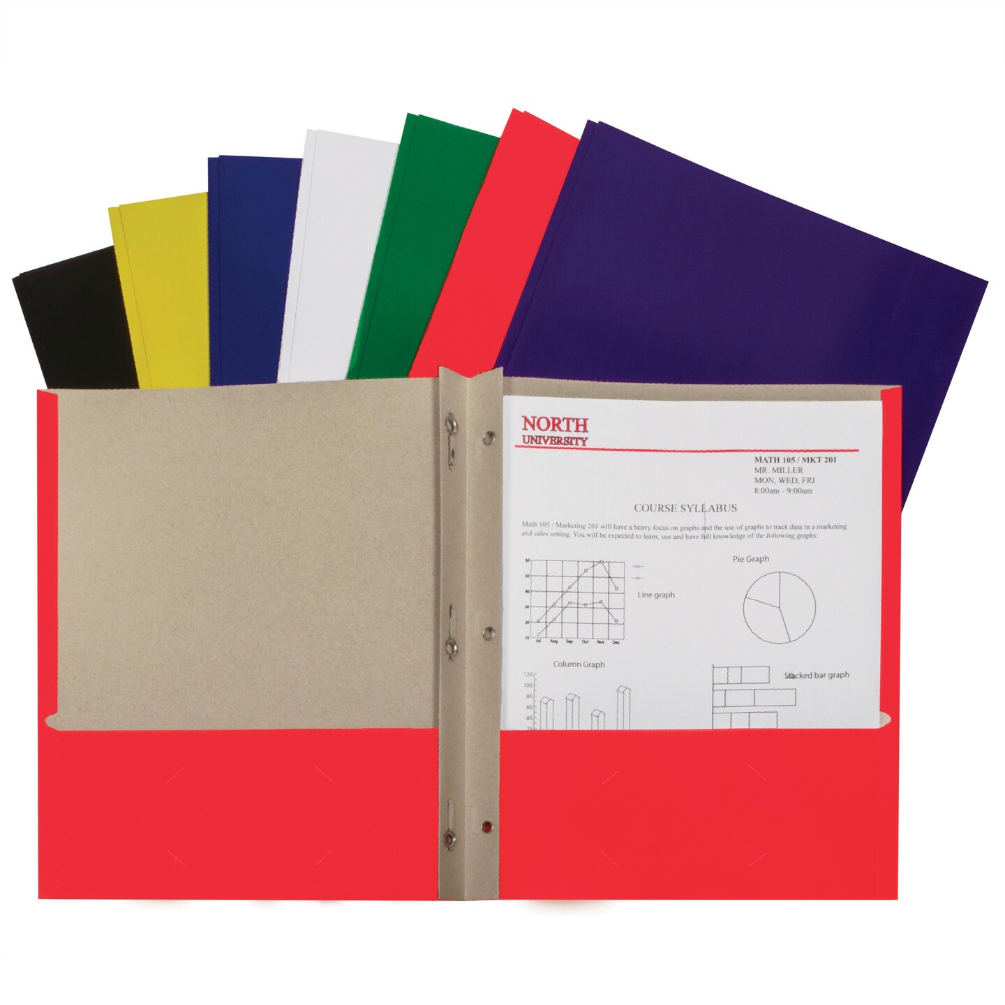 C-Line 2-Pocket Recycled Portfolio with Prongs, Assorted Colors, Set of 100