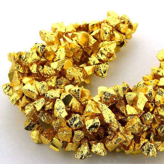 Yellow Pyrite Rough Nugget Strand, AAA Quality Natural Nugget Beads, Raw Pyrite Nuggets, 10 inch, 7x14mm Approx, GemMartUSA (RLGP-70011)