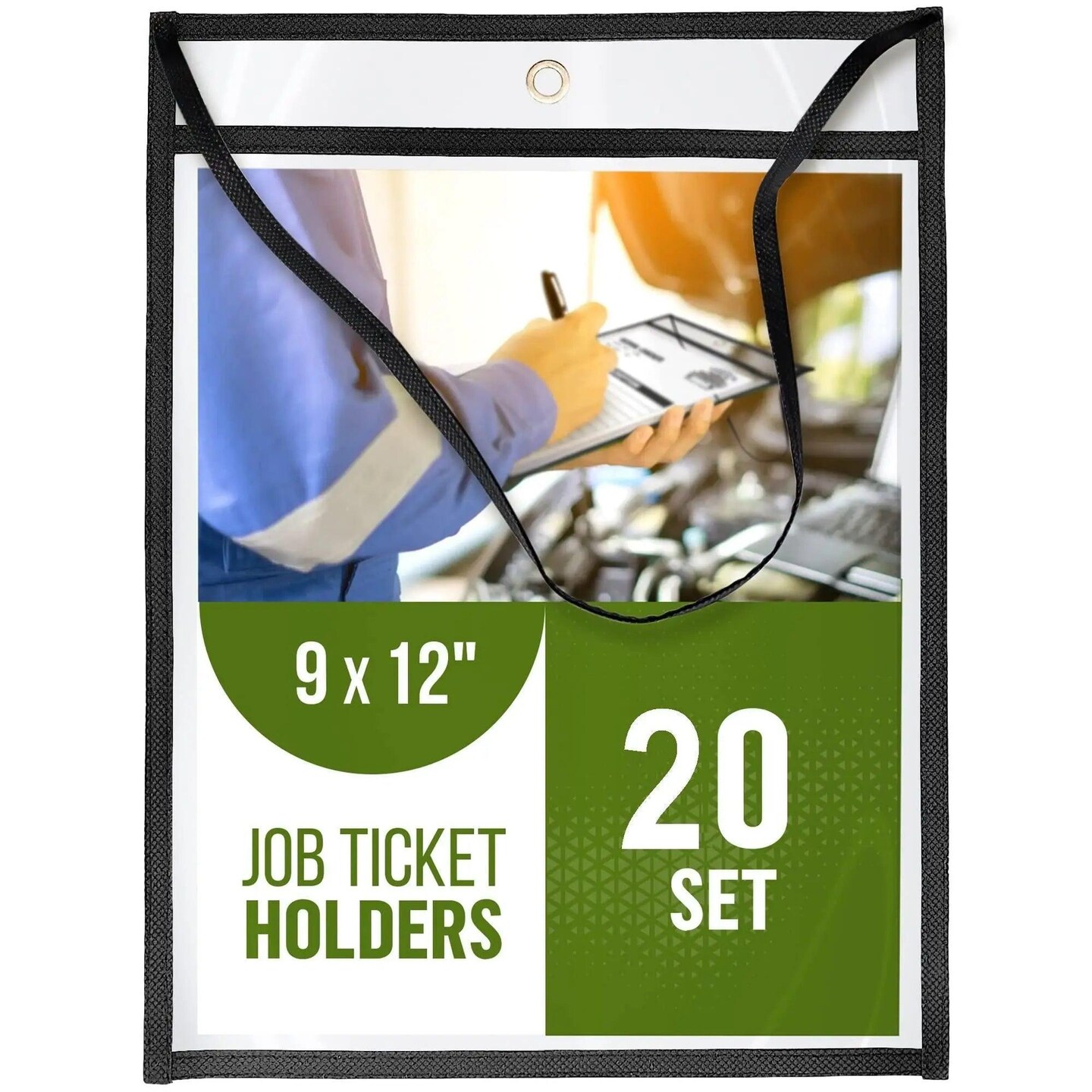 20 Pack Shop Ticket Holders with Hanging Strap 9x12 in   Dry Erase Hanging Plastic Sleeve   Hanging Job Ticket Holders   Vinyl Work Order Plastic Sleeves   Clear Hanging Document Holder 9 x 12