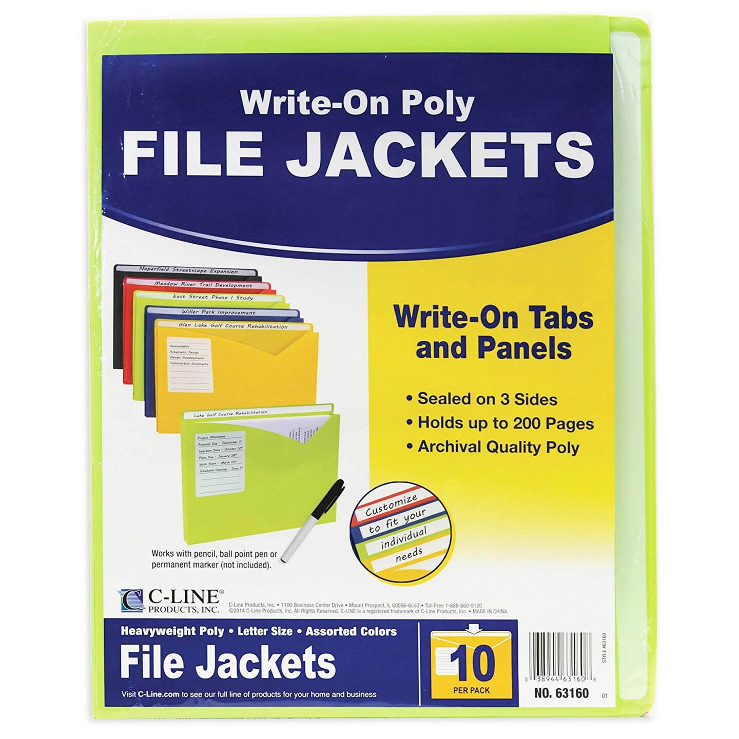 Write-On Poly File Jackets, Assorted Colors, 11&#x22; x 8-1/2&#x22;, 10 Per Pack, 2 Packs