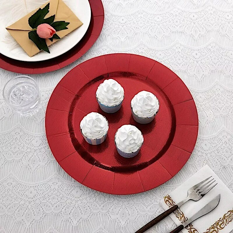 RED 10 Round 13&#x22; Disposable Paper CHARGER PLATES