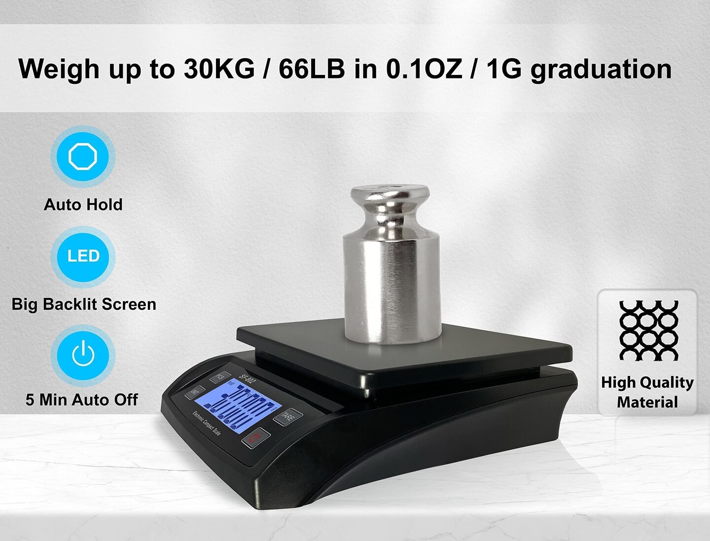 Digital Shipping Scale 66lb 0.1oz Postal Weight Scale with Hold and Tare Function Mail Postage Scale 6 Units for Packages and Mailing Office AC Adapter Included