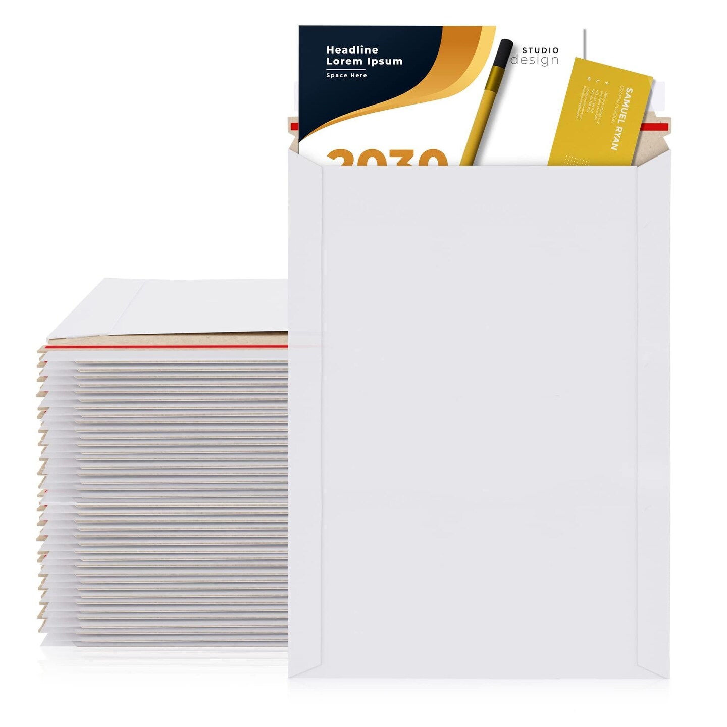 AMZ Rigid Mailers 13x18 Paperboard Mailers 13 x 18. Pack of 25 White Photo Mailers. Stay Flat mailers. No Bend Self Sealing. Documents Chipboard Envelopes. Mailing Shipping Packaging Packing