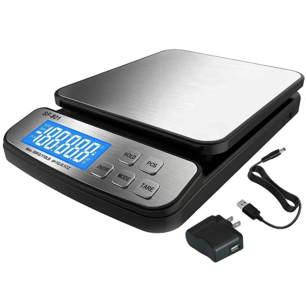 Shipping Scale for Packages 110 LB (50 KG) – Package Scale Postal Scale for Shipping Packages with Stainless Steel Platform Tare Hold Counting Function USB Cord and AC DC Adapter