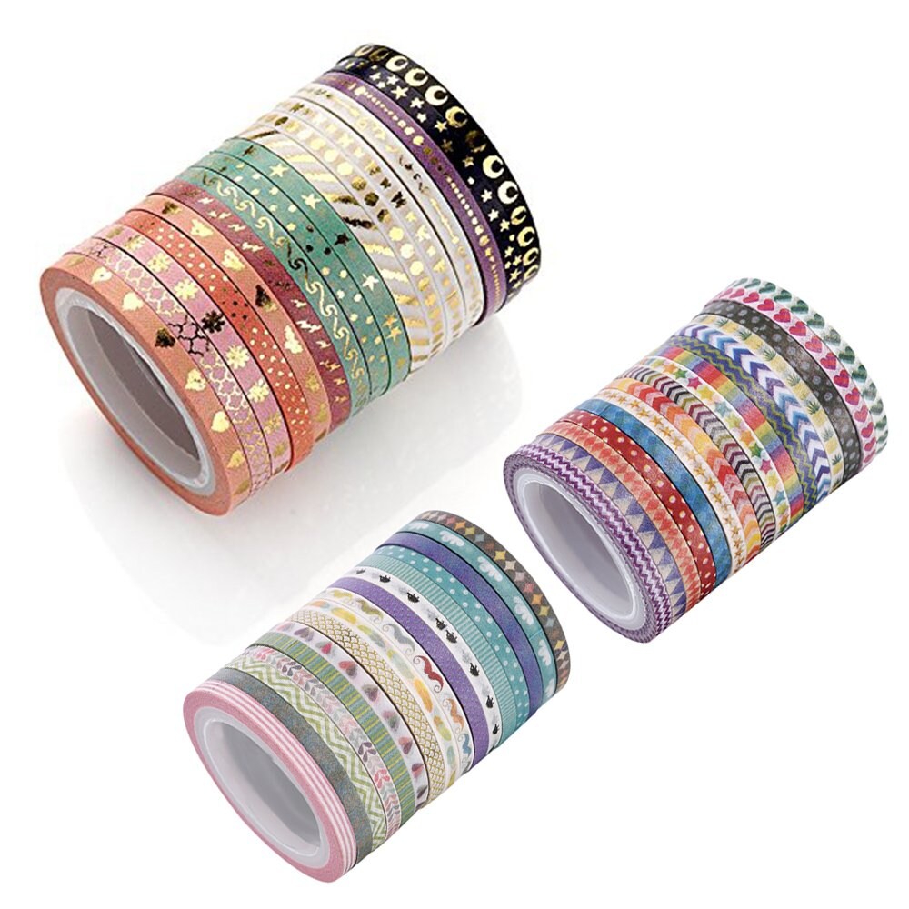 48 Rolls Washi Tape Set,Foil Gold Skinny Decorative Masking Washi Tape,3MM Wide DIY Masking Tape