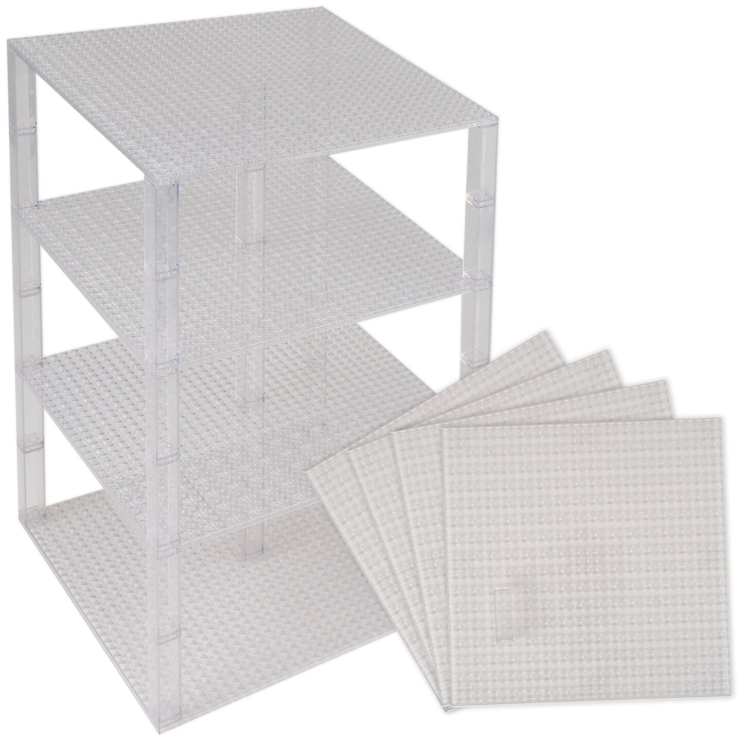 Strictly Briks Large Classic Stackable Baseplates, Building Bricks For Towers, Shelves, and More, 100% Compatible with All Major Brands, Clear, 4 Base Plates & 30 Stackers, 10x10 Inches