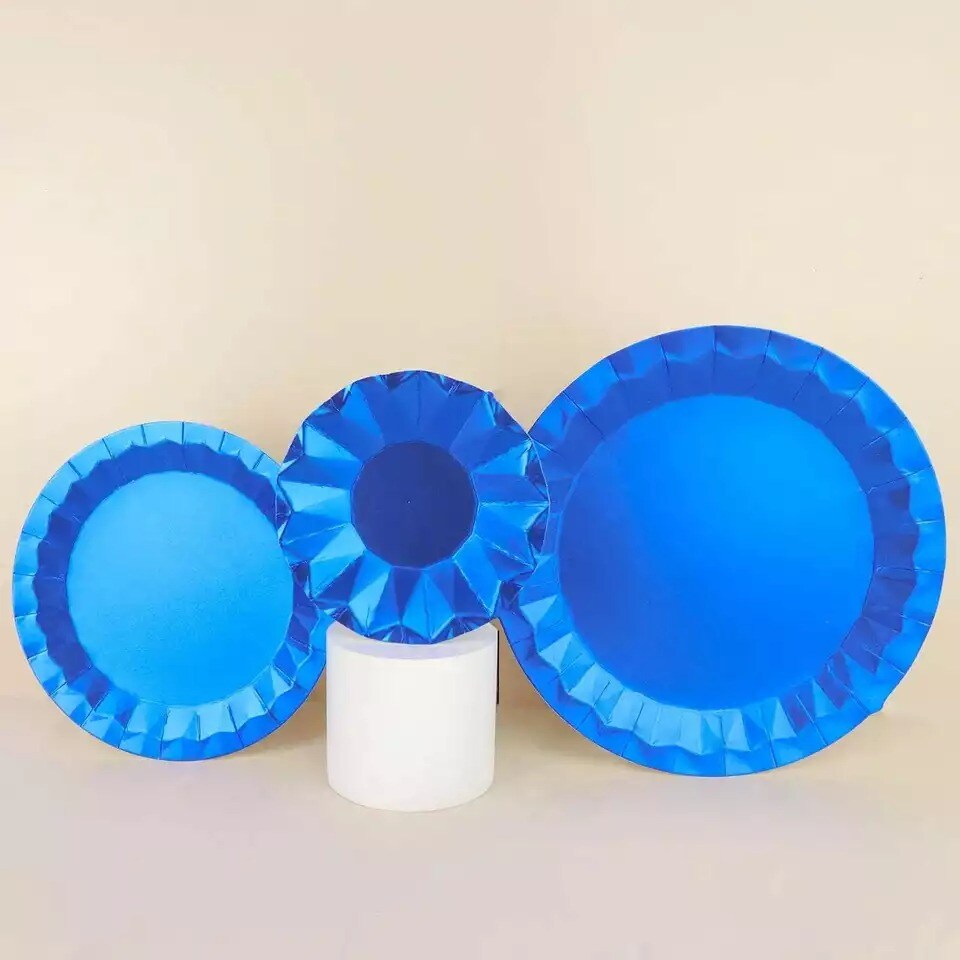 25 ROYAL BLUE 7&#x22; Metallic Round Paper Salad Dinner Plates