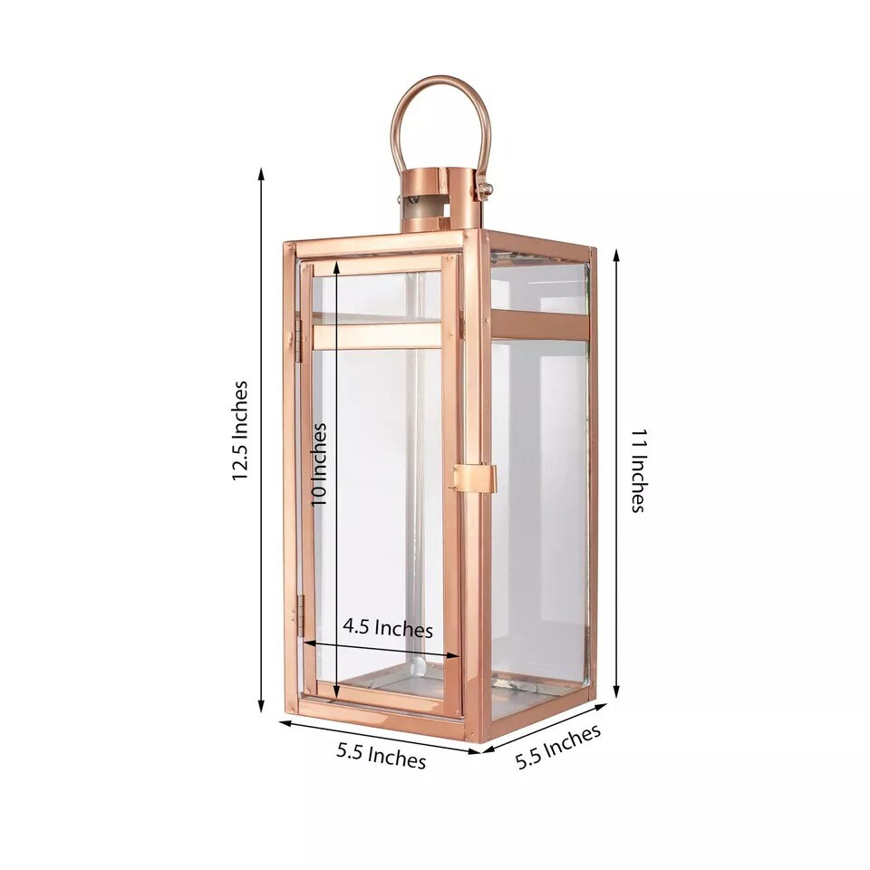 ROSE GOLD 12.5&#x22; tall Metal Lantern Candle Holder Party