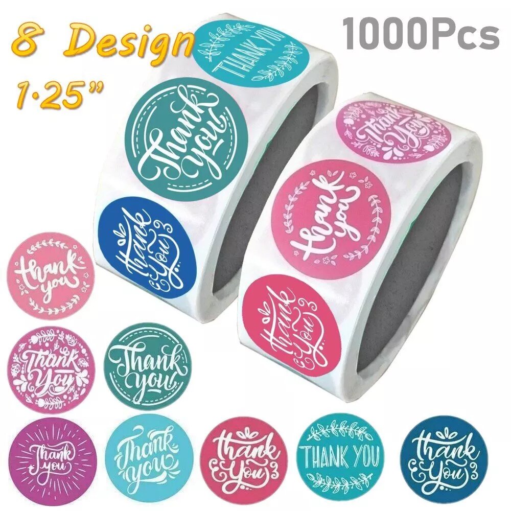 Kitcheniva 1000 Pcs Assorted Floral Thank You Stickers