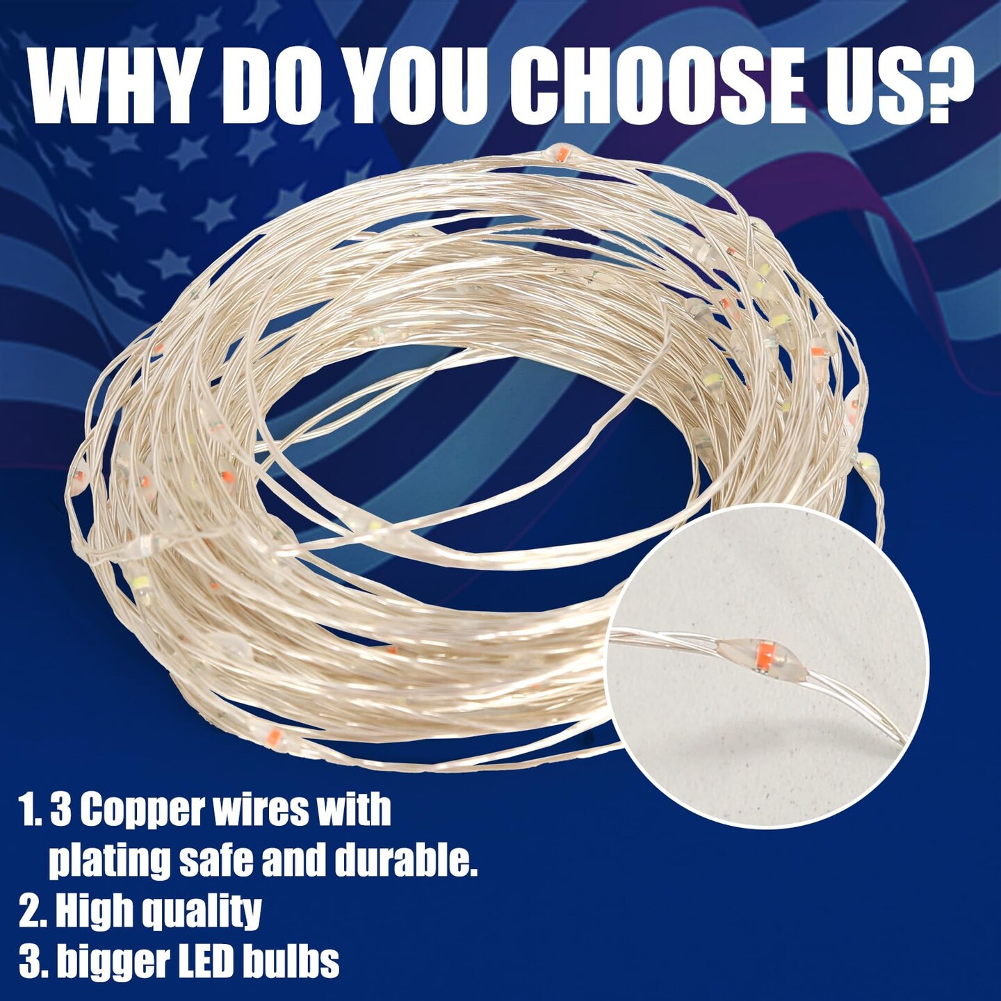 100 LED 4th of July Red White Blue 50 Photo Clips String Lights Holder 33FT Starry Fairy Lights for Hanging Pictures Cards Memos USB Powered with Switch Perfect for Bedroom Dorm Christmas Decor