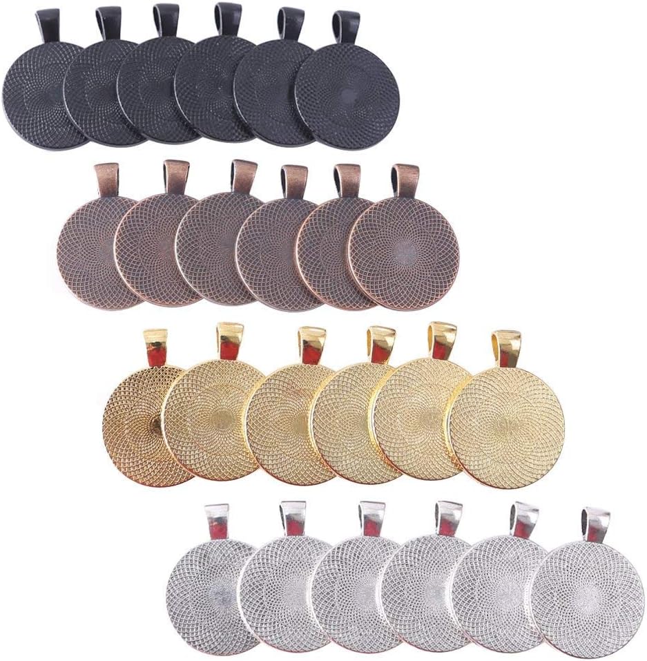 24PCS 25mm/1&#x22; Round Bezel Pendant Trays Blanks Trays Pendant for DIY Crafting Photo Jewelry Making(4 Colors)