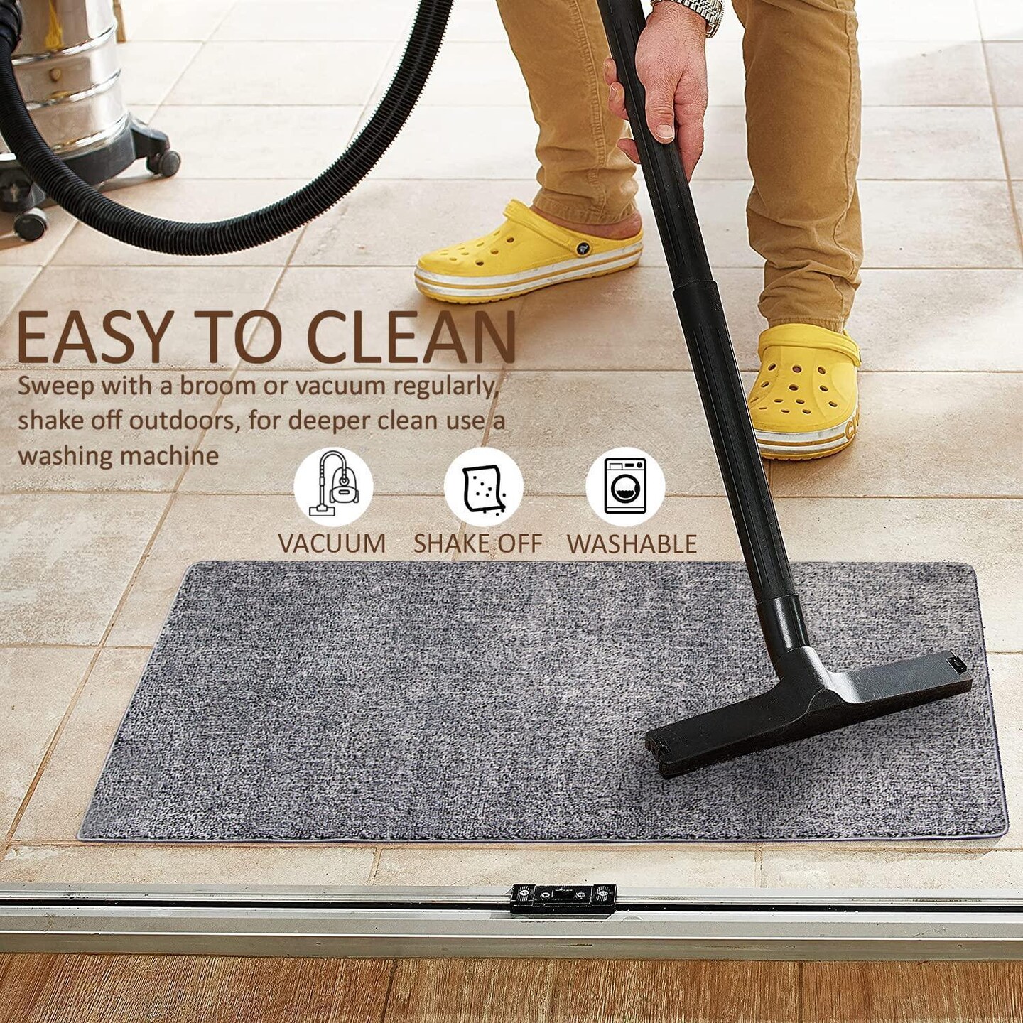 Linka Home Durable Indoor Doormat for Entrance 27.2&#x201D;x 19.7&#x201D;   Super Absorbent Rug for Entryway   Soft and Washable Grey Door Mat Inside Non Slip   Low Profile Front Door Rug with Rubber Backing   Grey