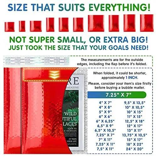 Red Metallic Bubble Mailers 7.25 x 7 Pack of 25 Opaque Mail Bubble Envelopes with Sturdy Adhesive Line Reliable Padded Shipping Envelopes Waterproof Padded Envelopes Various Sizes
