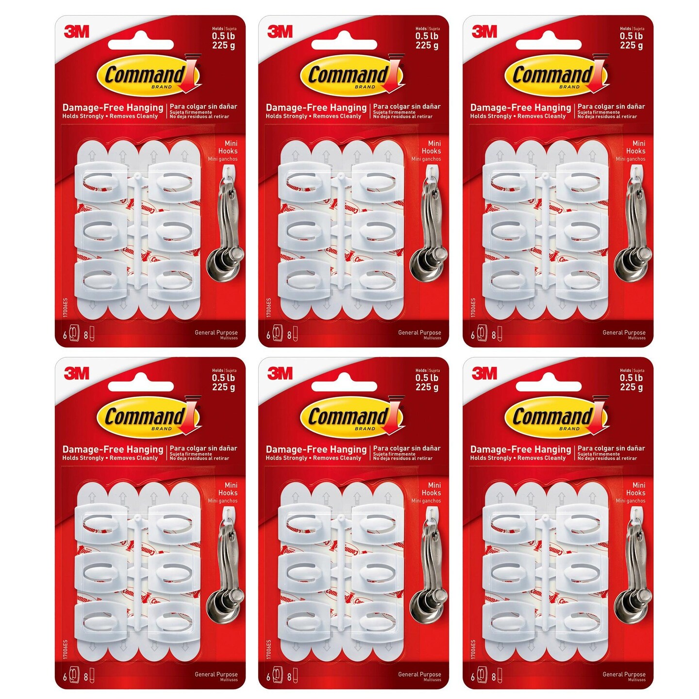 Command&#x2122; Mini Hooks, White, 6 Per Pack, 6 Packs