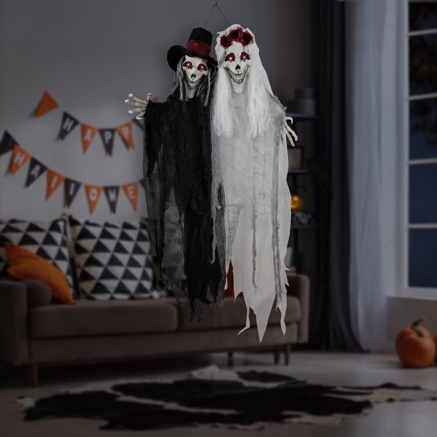 Northlight Lighted Skeleton Couple with Sound Halloween Decoration - 47&#x22;