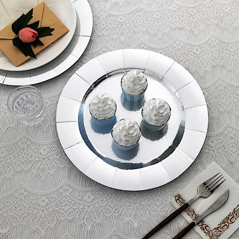 SILVER 10 Round 13&#x22; Disposable Paper CHARGER PLATES