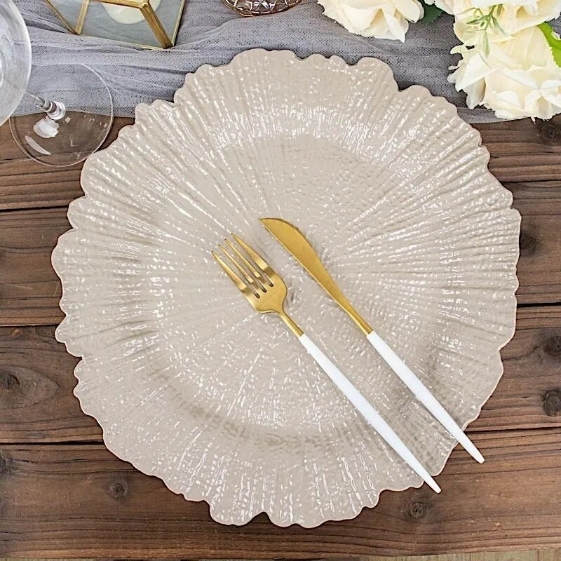 6 TAUPE 13&#x22; Round Textured Charger Plates Wedding Party Dinner
