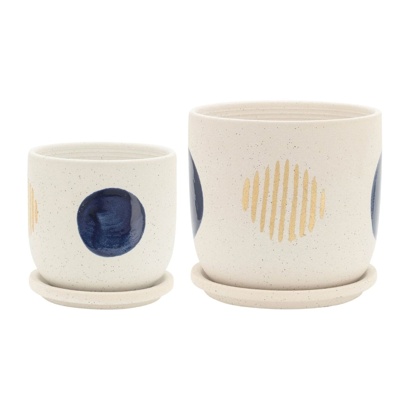 Kingston Living Ceramic Funky Planter with Saucer - 6&#x22; - White and Blue - Set of 2