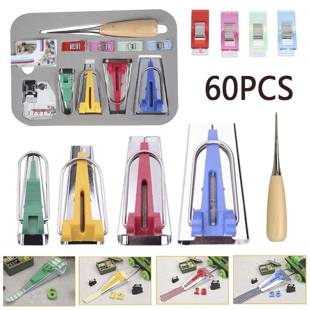 60-Pieces Fabric Bias Binding Tape Maker Kit