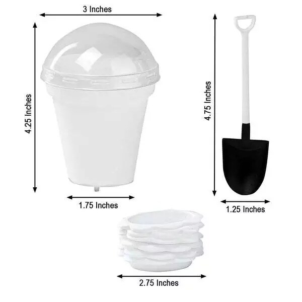 12 WHITE Mini Flower Pot DESSERT CUPS Lid Shovel Spoon