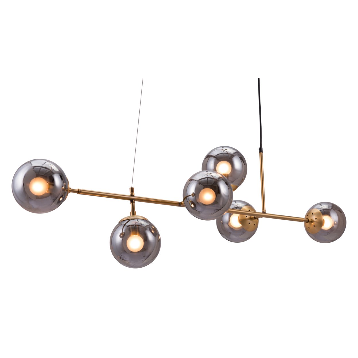 Gisela Ceiling Lamp Brass Modern Gold Plated Steel Smoked Glass Shades 30In