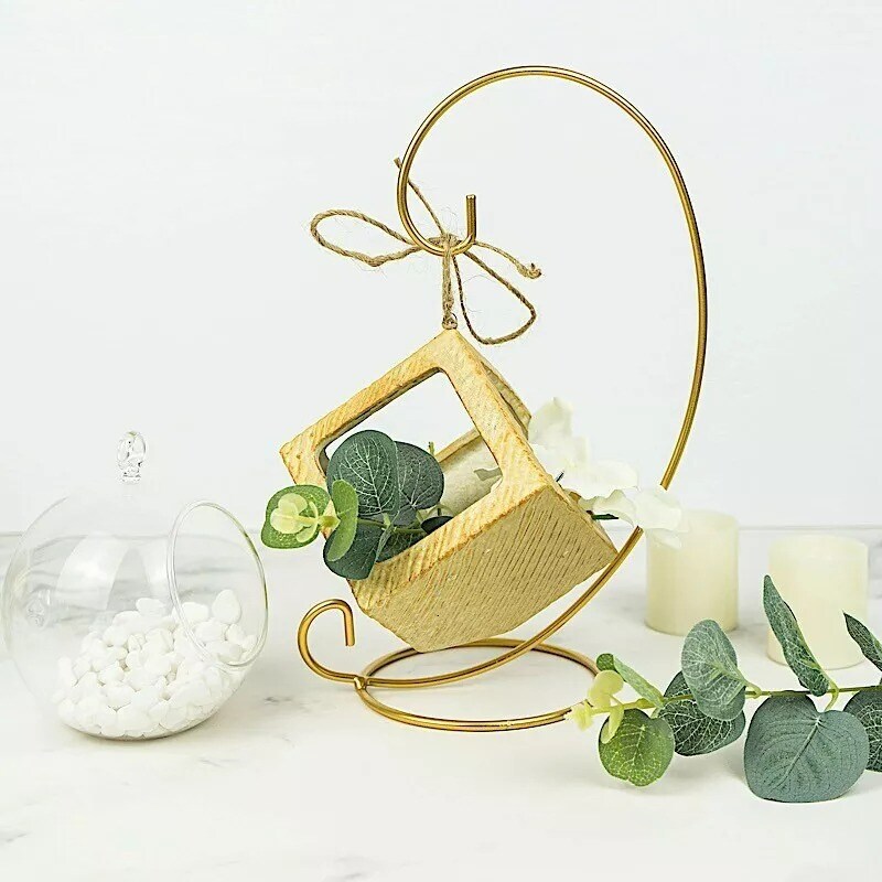 2 GOLD 10" tall Metal TERRANIUM HOLDERS Hanging ORNAMENT STANDS