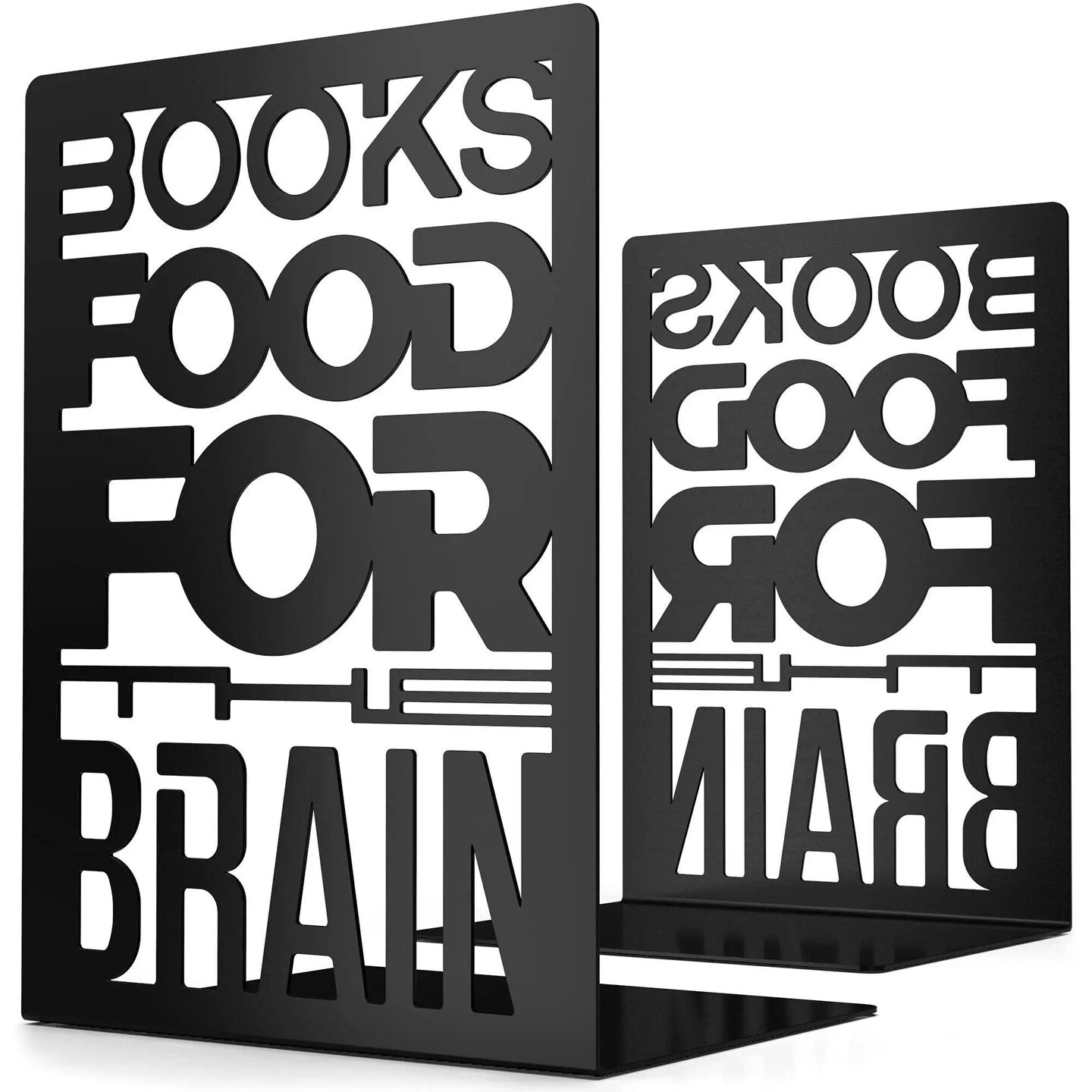 Metal Book Ends For Shelves   Trendy Black Bookends For Heavy Books With Non Slip Pads   Unique Decorative Book Stoppers Match Home Office School Library   2 Piece Holder Set For Movies CDs Books