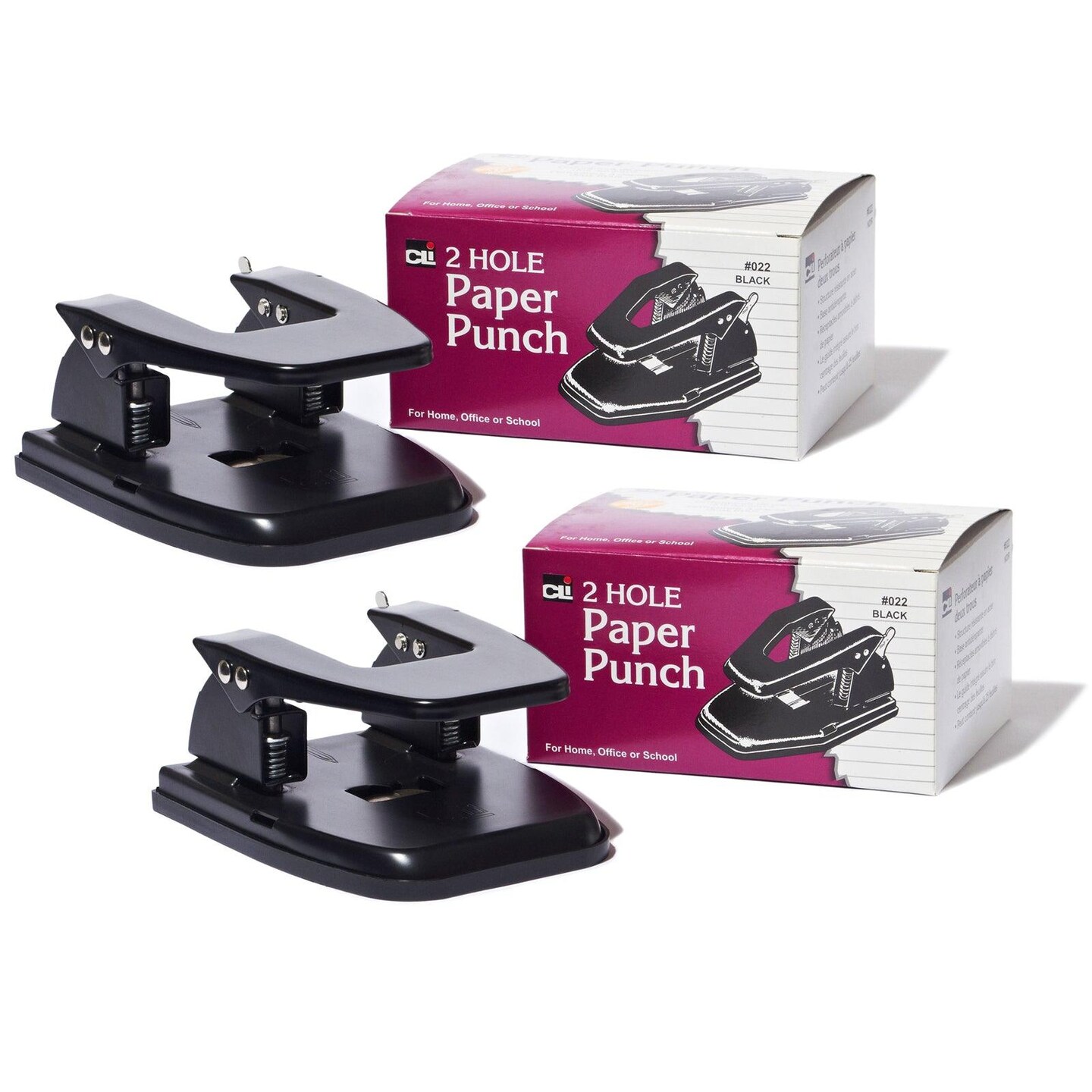 2-Hole Paper Punch, 2 3/4&#x22; Center, 30 Sheet Capacity, Black, Pack of 2