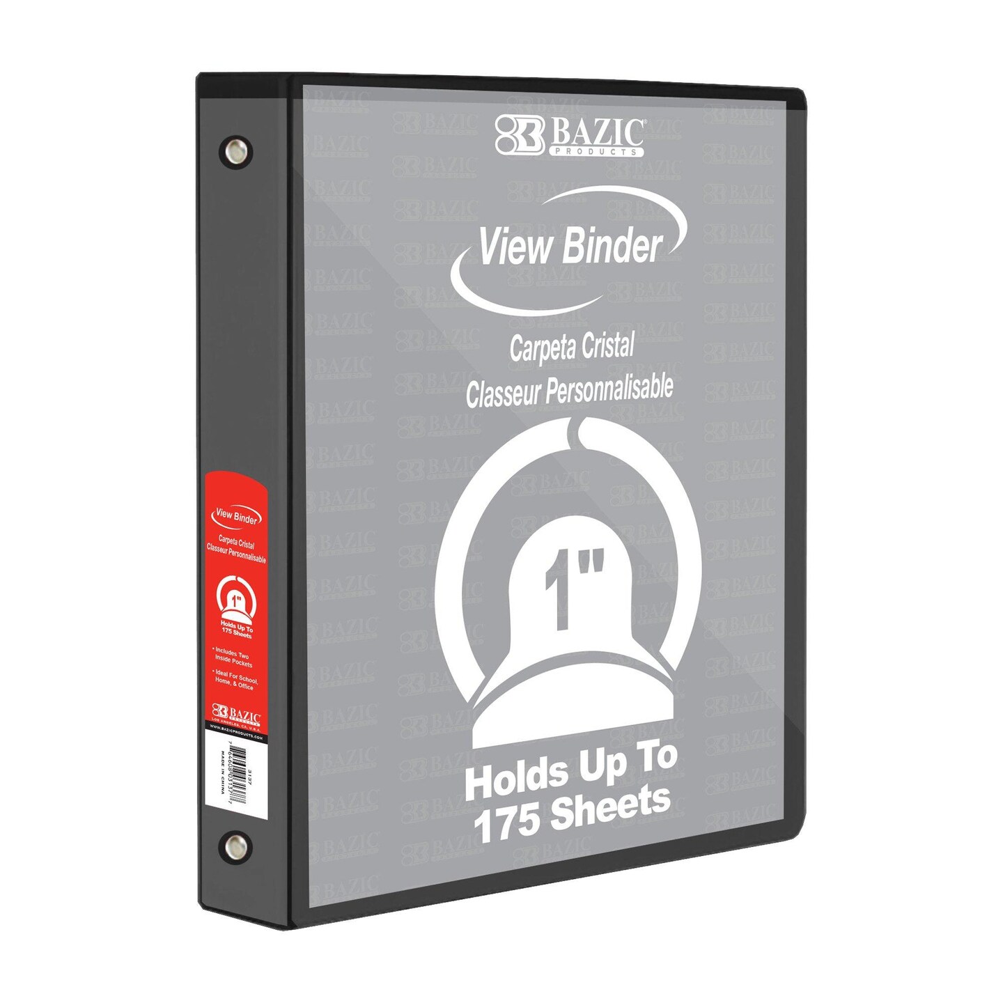 View Binder, 3-Ring, 1&#x22;, 2 Pockets, Black, Pack of 6