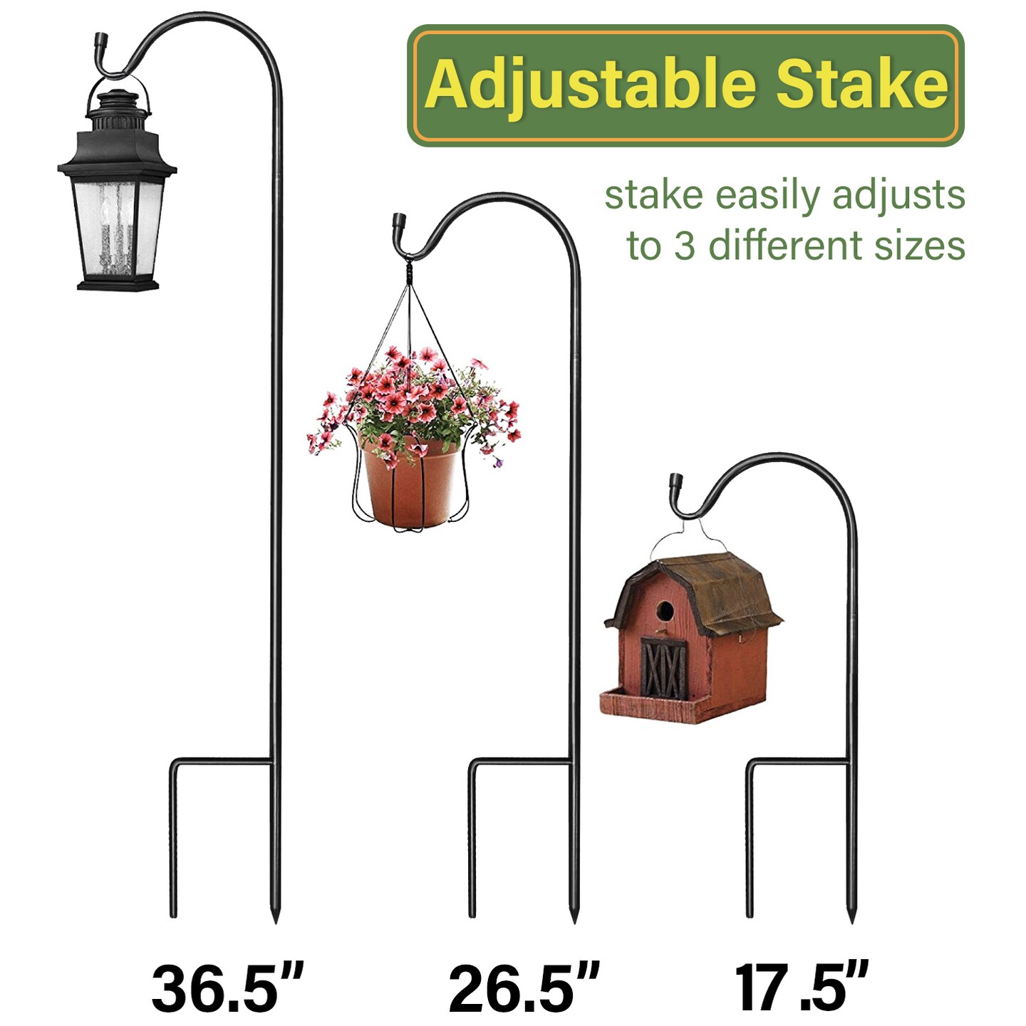 Sorbus Set of 10 Shepherds Hooks for Outdoor - Extendable Garden Stakes for Plants, Lights, Lanterns, Flower Baskets, and More