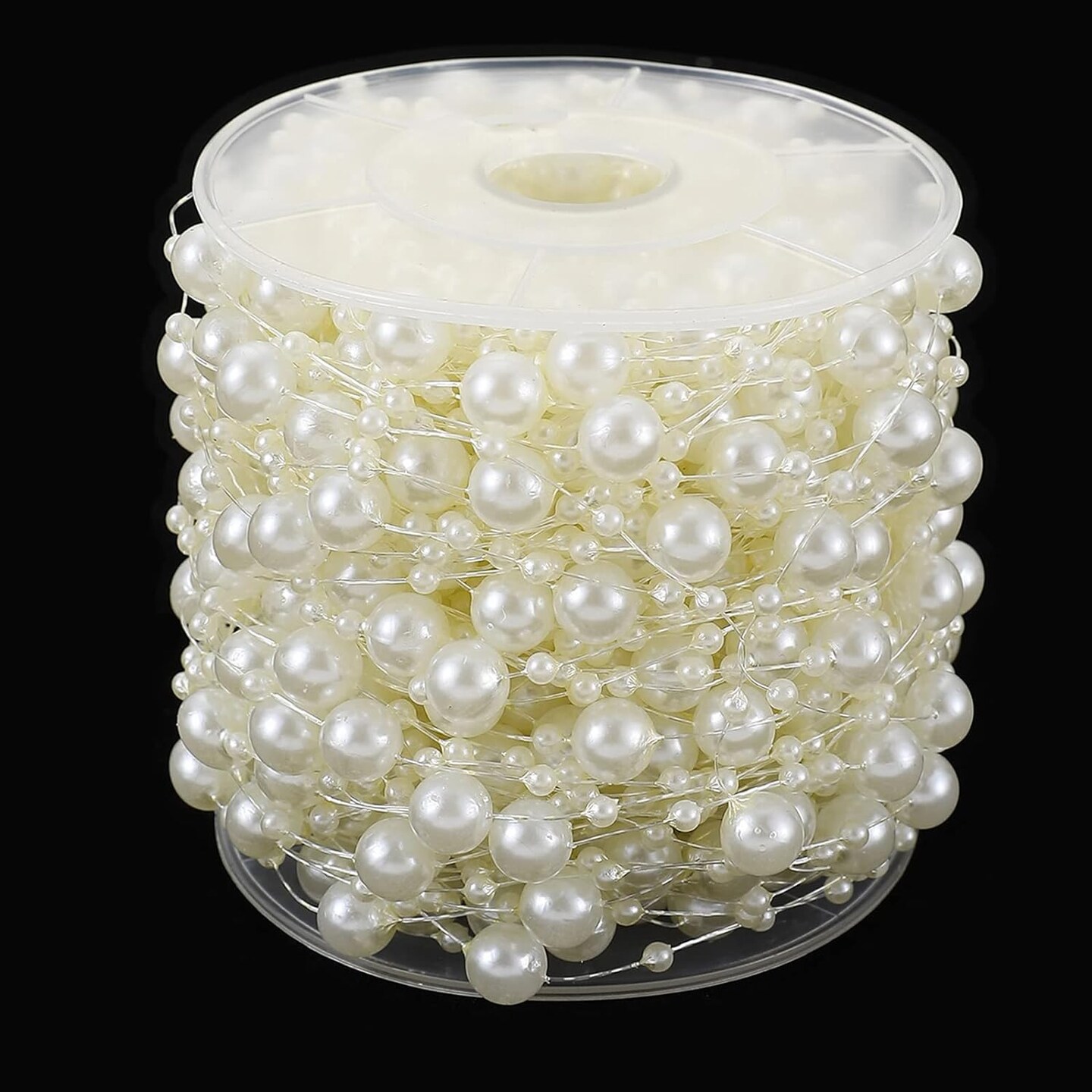 Pearl Garland Artificial Pearl Bead Chain 33 Yards/98 Feet Trim 3-8mm Pearl Strands Roll, Ideal for DIY Crafts, Christmas, Wedding, Bouquet and Party Decoration