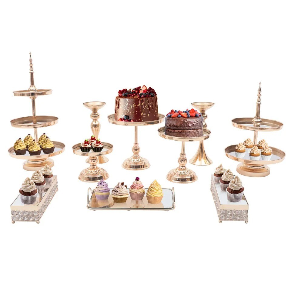 10-Pieces Detachable Crystal Metal Cake Stand Set for Weddings