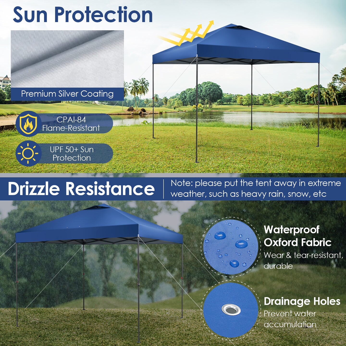 Costway Patio 10x10ft Outdoor Instant Pop-up Canopy Folding Tent Sun Shelter UV50+ Gray/Blue/White