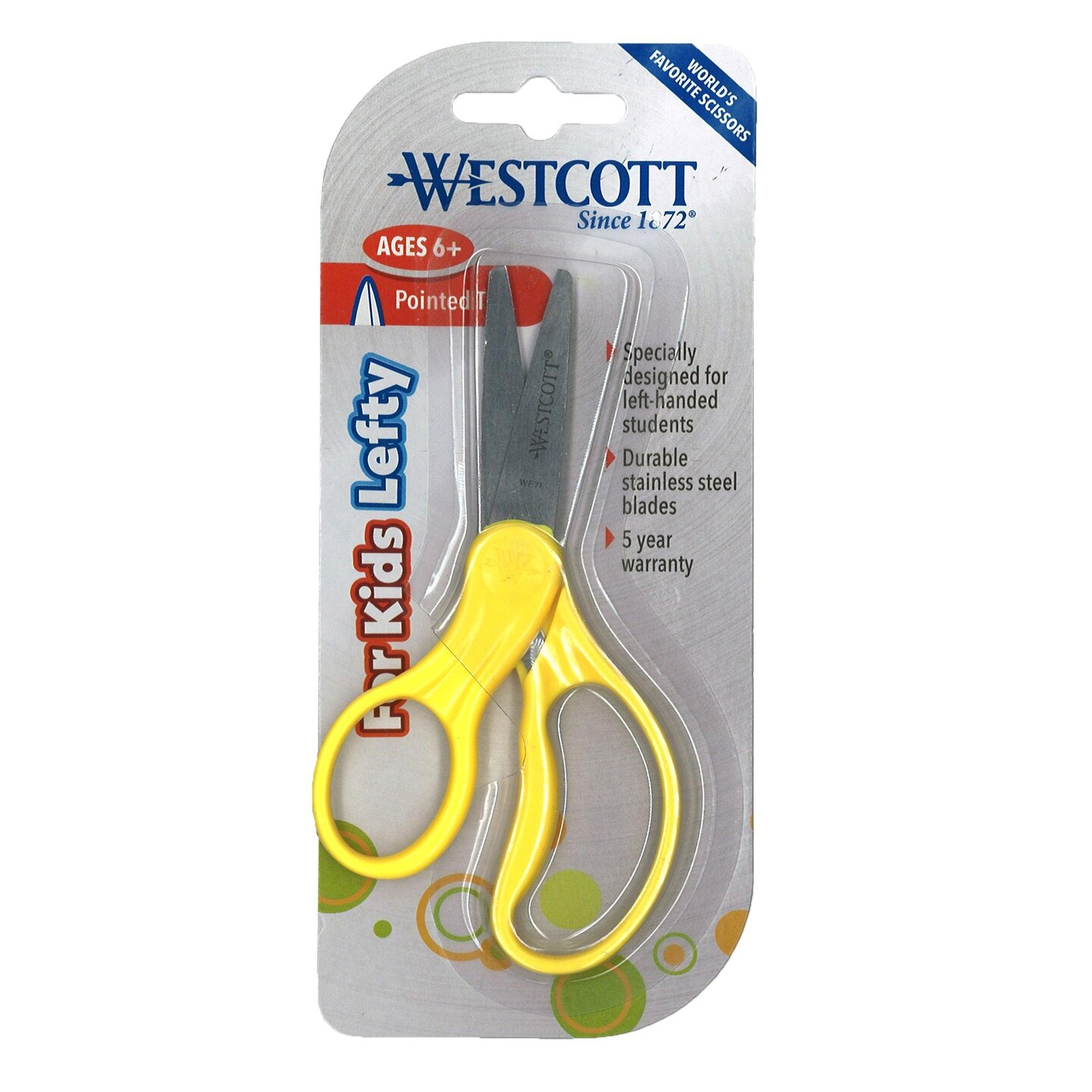 School Left-Handed Kids Scissors, Assorted Colors, 5&#x22; Pointed, Pack of 6