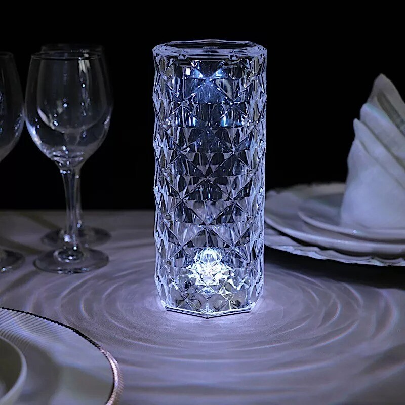 9&#x22; CLEAR Acrylic Crystal DESK LAMP Decorative Rose LED Light