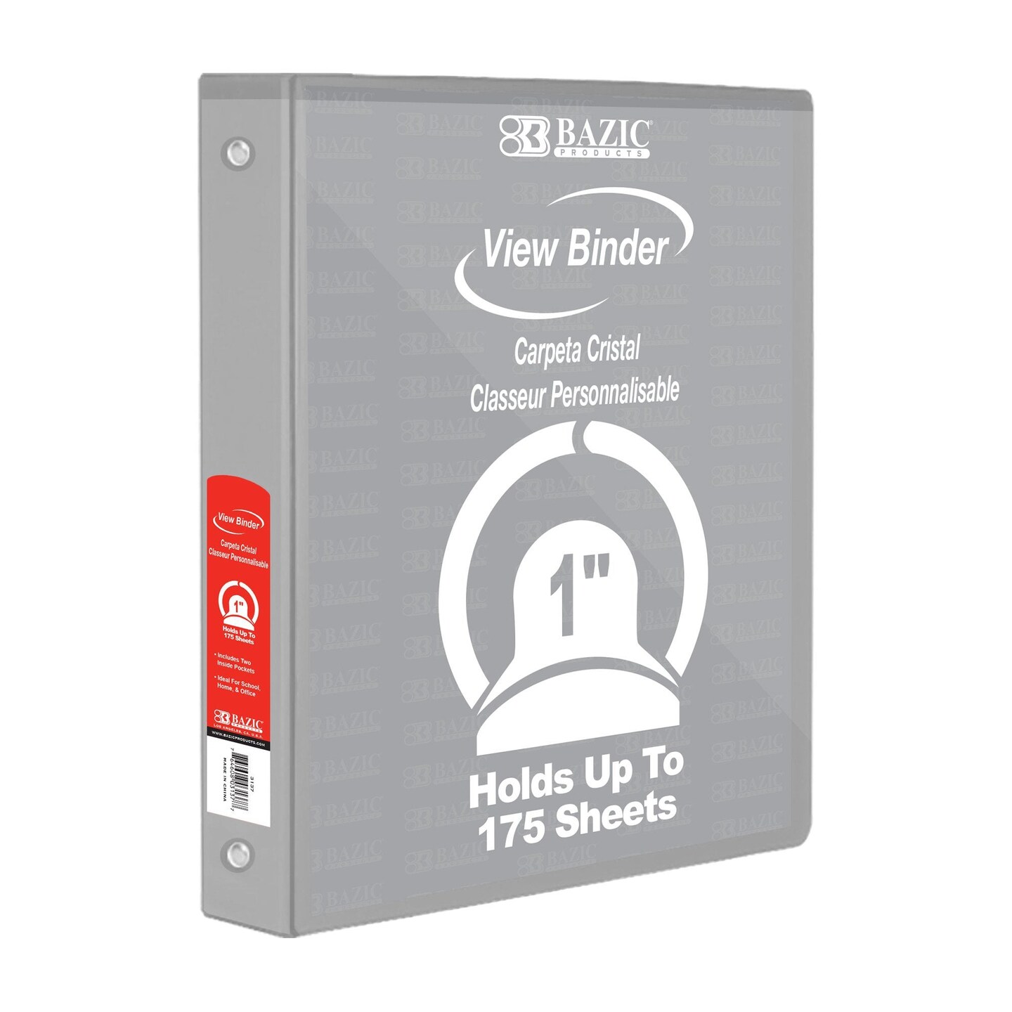 3-Ring View Binder with 2 Pockets, 1&#x22;, Gray, Pack of 6