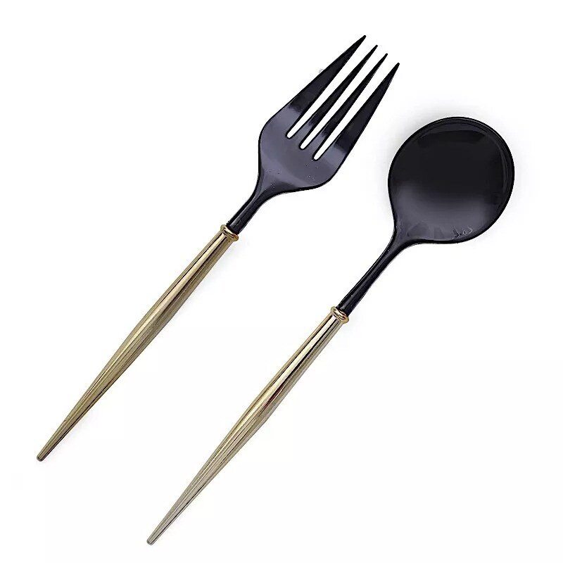 BLACK GOLD 24 Premium 6&#x22; Plastic CUTLERY Spoons Forks Set