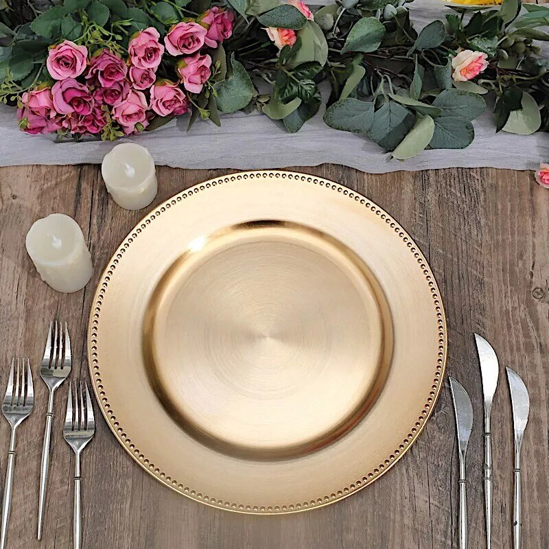 24 pcs 13&#x22; Gold BEADED Round CHARGER PLATES