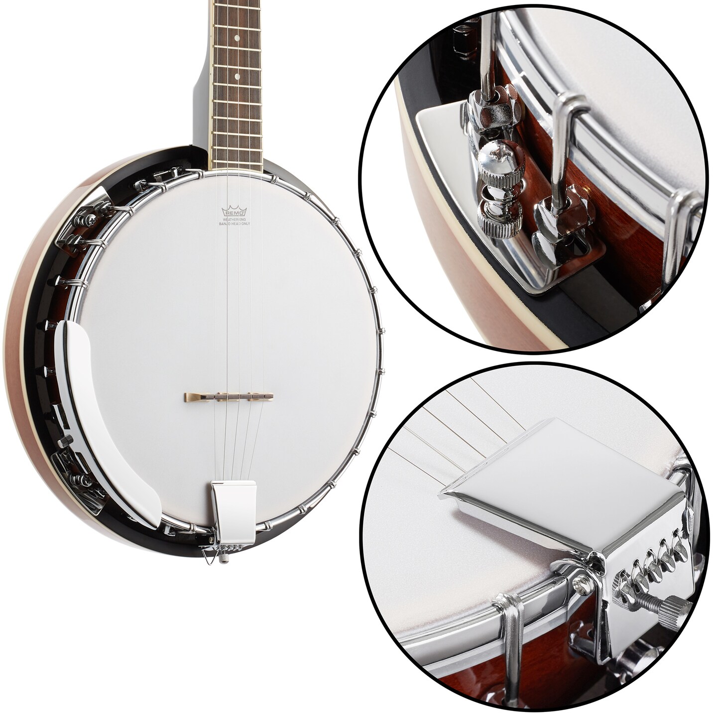 Ashthorpe 5-String Banjo - Full Size with 24 Brackets, Closed Back, Mahogany Resonator, and Geared 5th Tuner