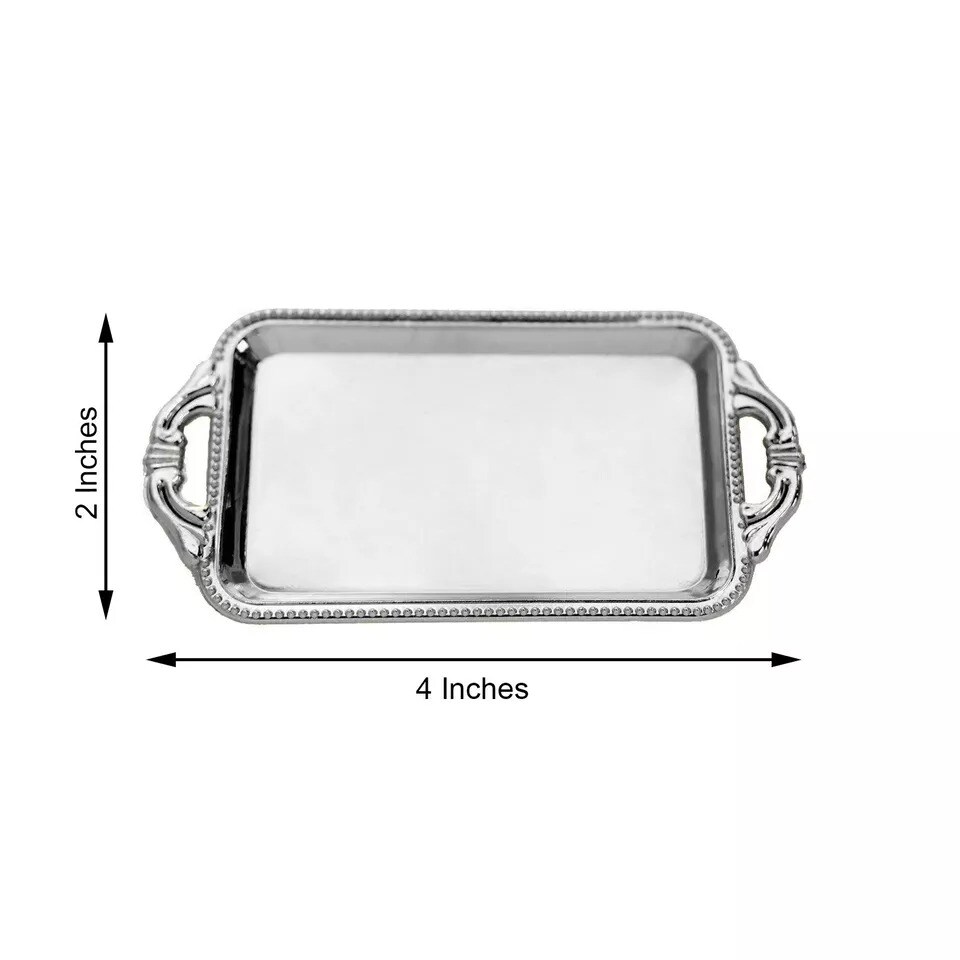12 SILVER 4&#x22; long Metallic Mini Rectangular Trays Favor Holders