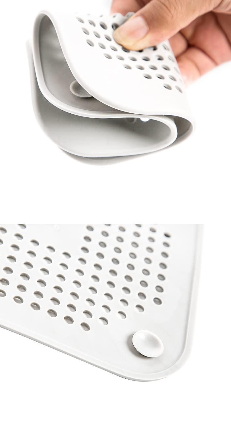 1 Pcs White Rubber Silicone Square Sink Strainer Bathroom – Best Protection Flat Strainer Stopper with Suction Cups Filter Shower Drain Cover Stall Bathrub Hair Catcher Drain Covers