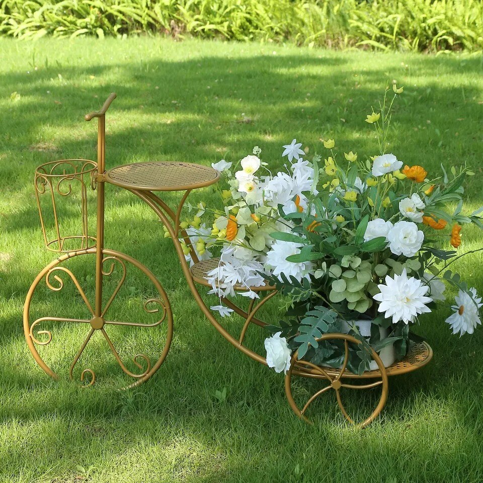 40&#x22; GOLD Bicycle 3 Tier Metal Cake Dessert Display STAND