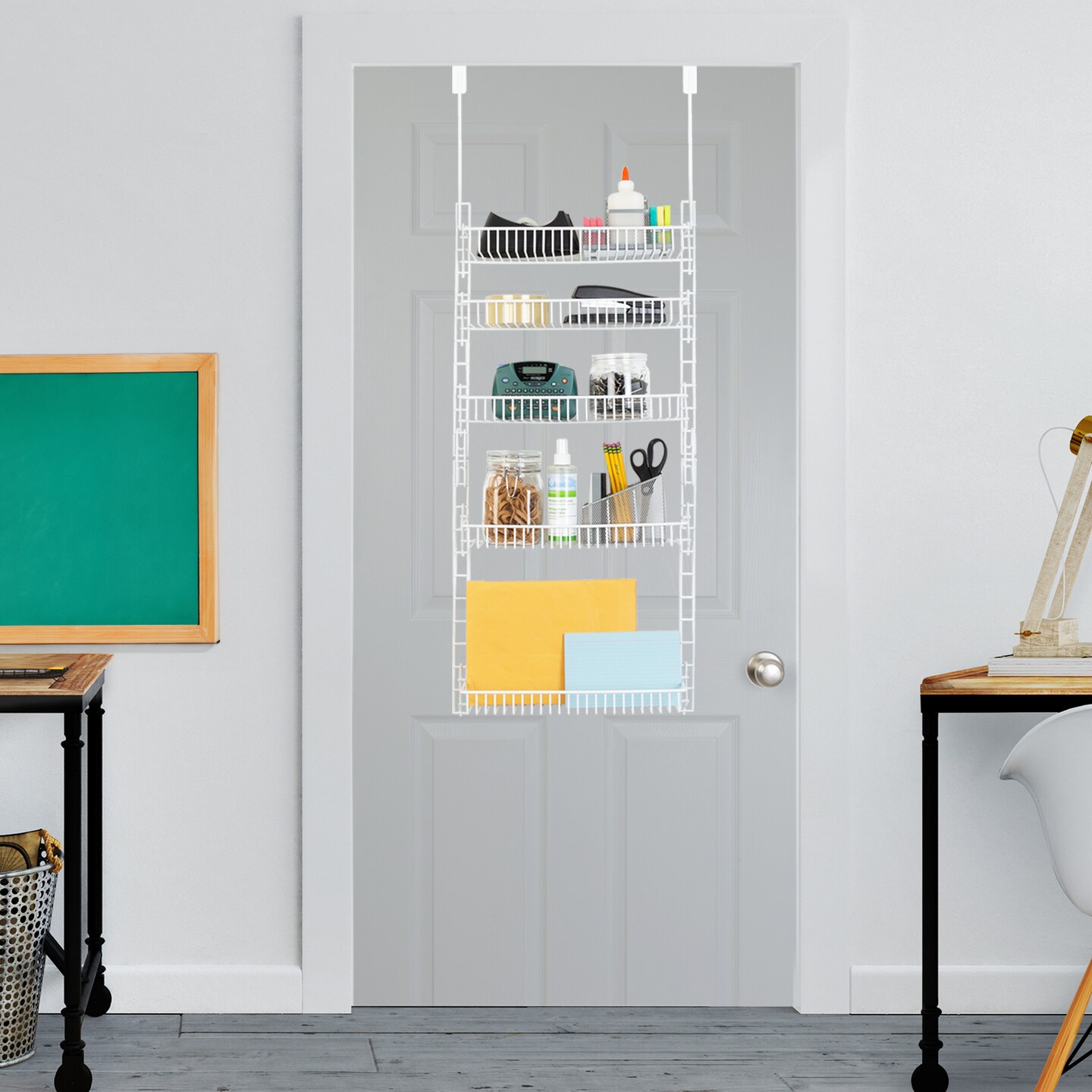 Smart Design Over The Door Pantry Organizer Rack with 5 Adjustable Shelves - White