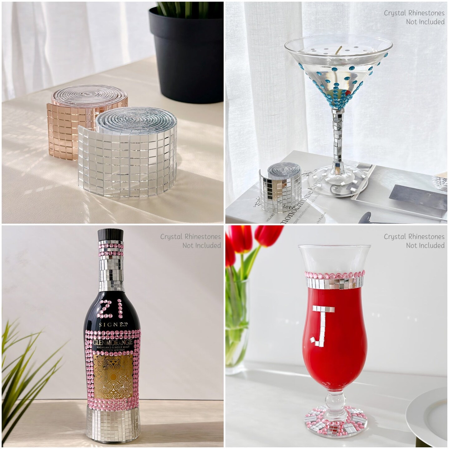 Wrapables 5mm x 5mm Self Adhesive Mosaic Glass Mirror Tile Stickers, 1960pcs for Arts and Crafts, Home Decoration, Silver