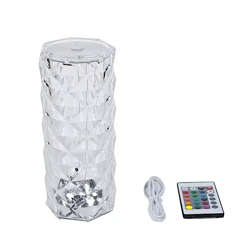 9&#x22; CLEAR Acrylic Crystal DESK LAMP Decorative Rose LED Light