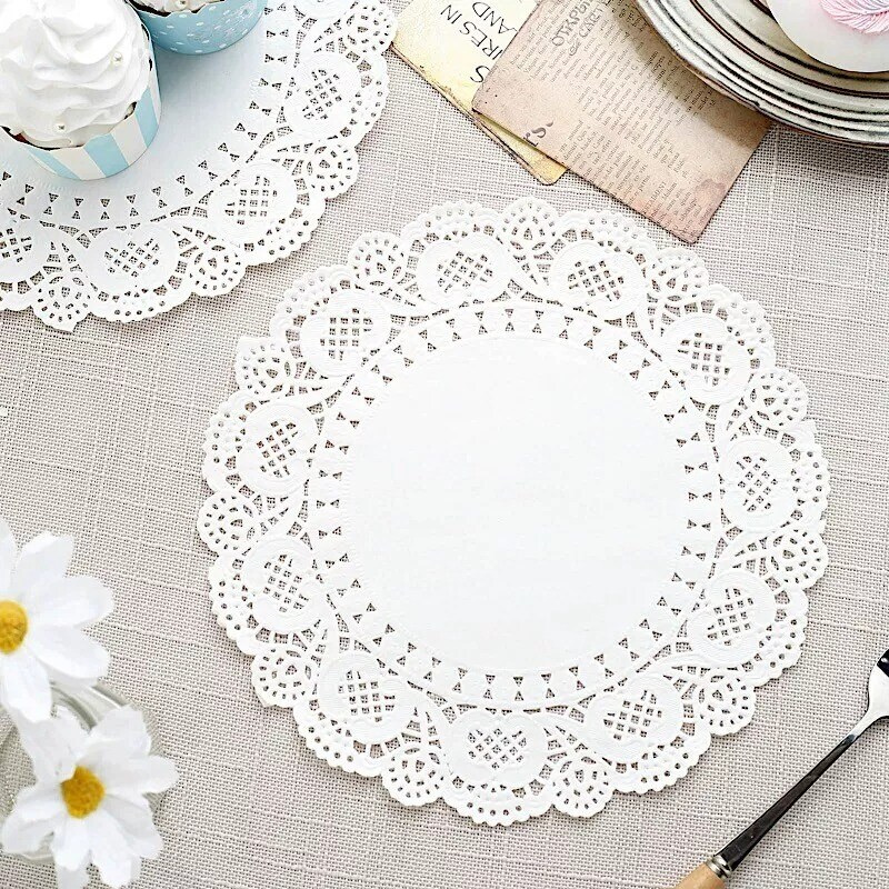 100 WHITE 8" Round Disposable Lace PAPER DOILIES PLACEMATS
