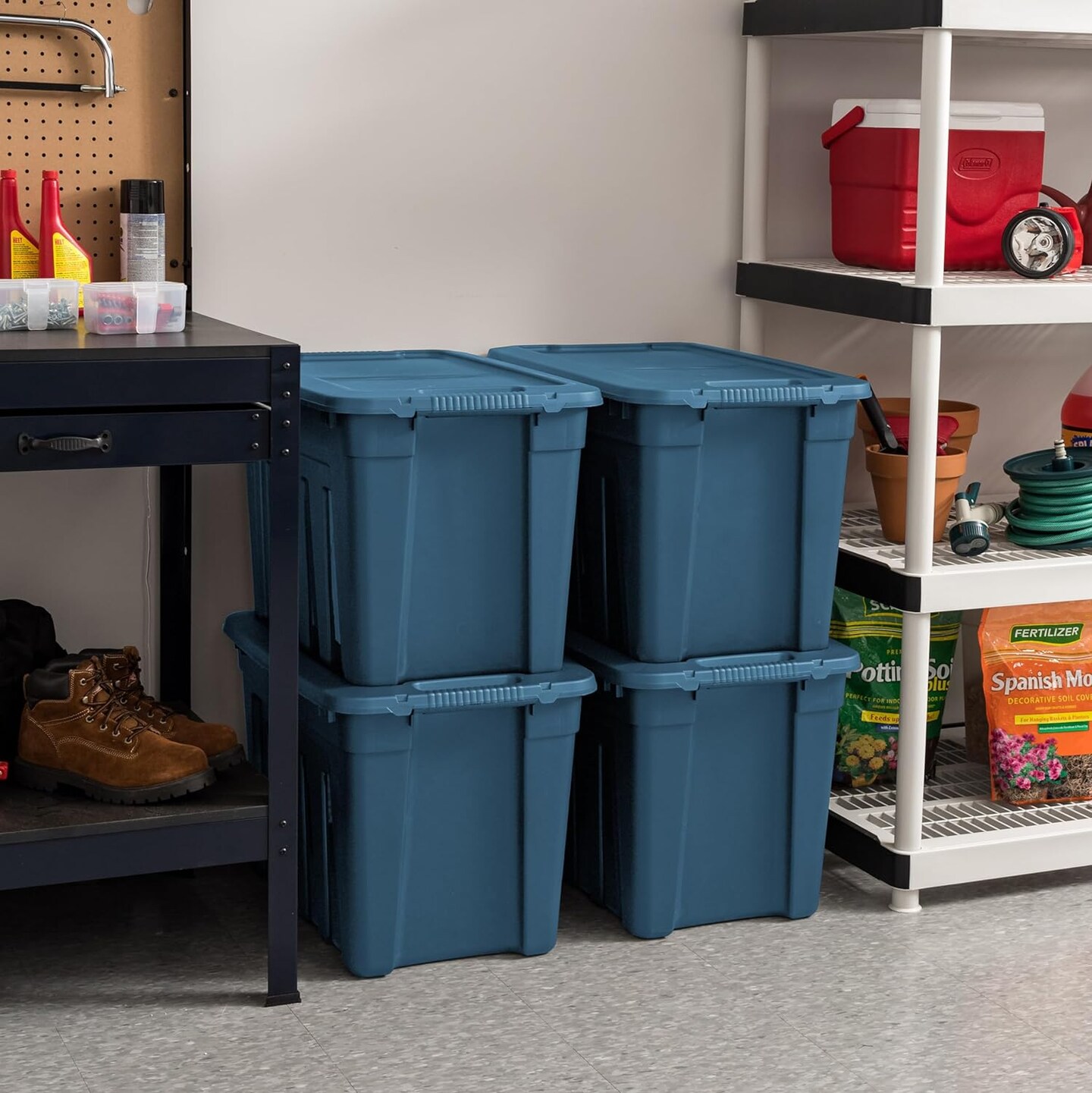 IRIS USA 4Pack Heavy Duty Storage Plastic Bin Tote Container with Easy-Grip Handles, Durable, Black