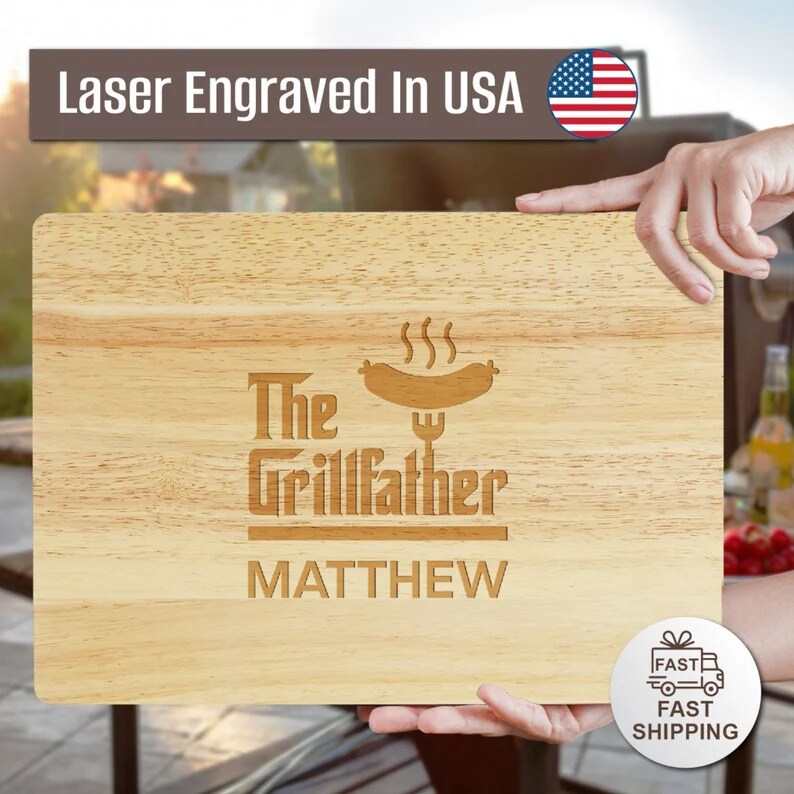 Personalized Wooden BBQ Cutting Board for Dad Birthday Gift from Daughter, BBQ Grill Gift for